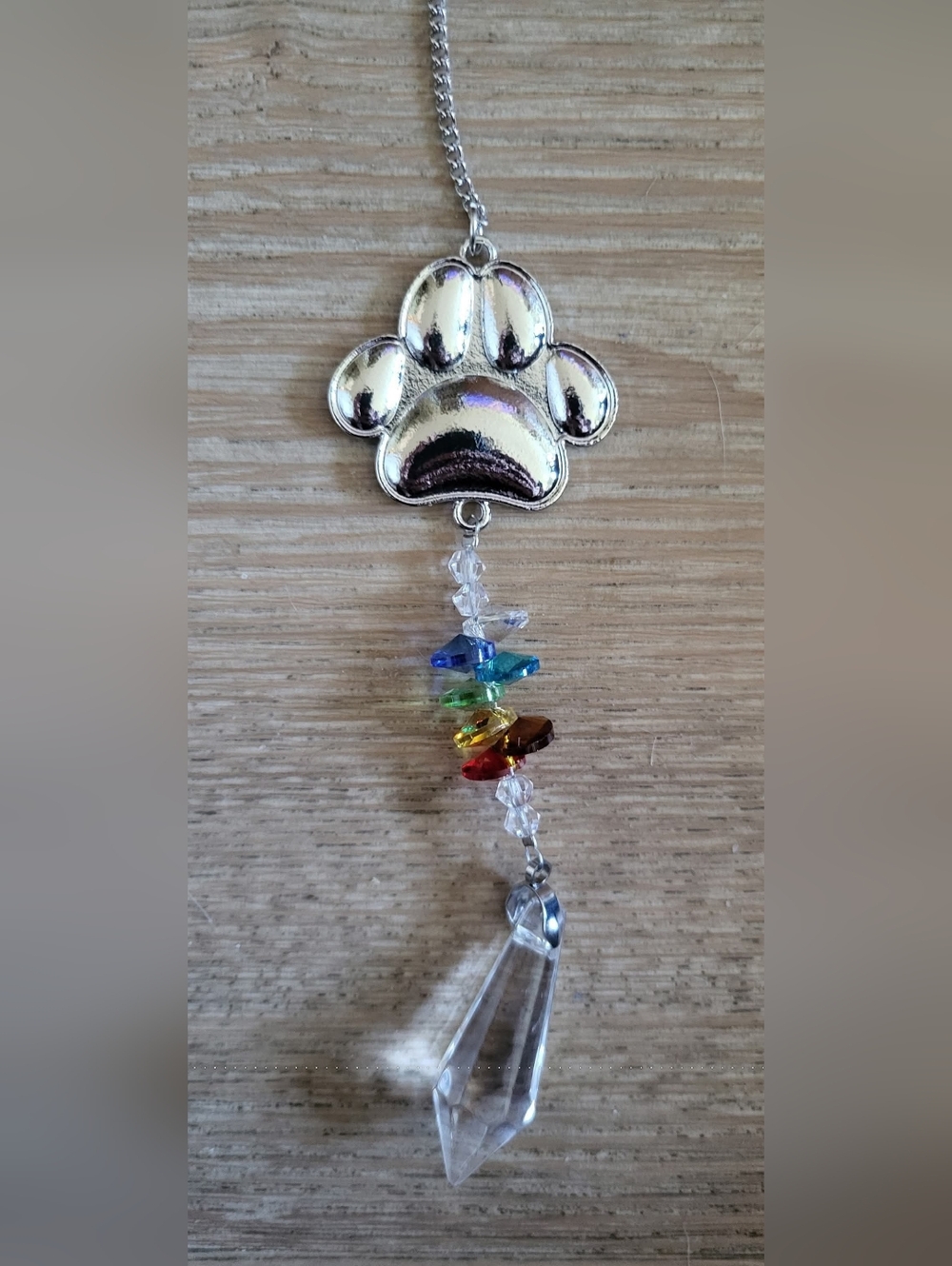 Silver Paw Print Crystal Suncatcher